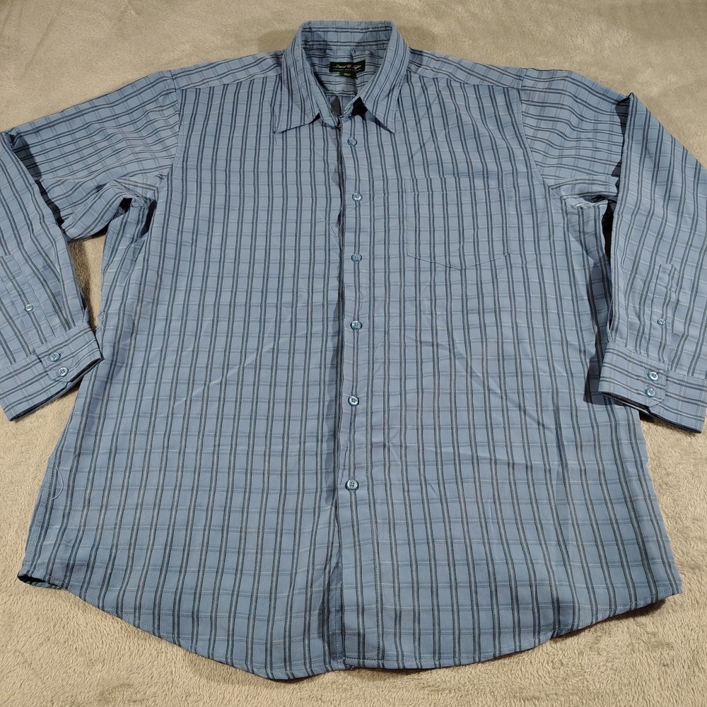 David Taylor Shirt Men XL Blue Stripe Work Office Evening Dad Rich Casual